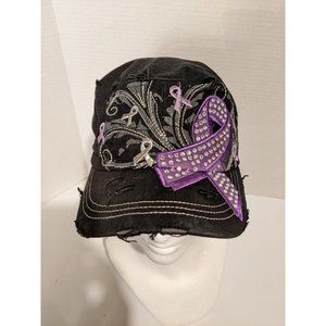 Leader L.O.G.A. Beaded Purple Ribbon Distressed Women's Ball Cap Hat Adjustable